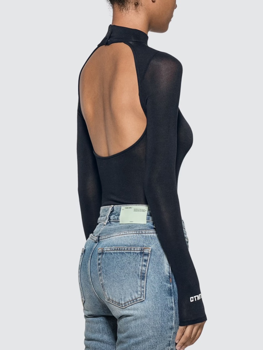 Heron Preston Black Sheer Long-Sleeve Bodysuit with Logo Neck - Picture 2 of 5